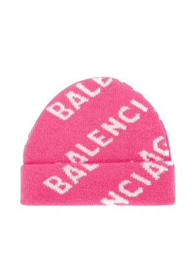 Shop Balenciaga All-over Logo Beanie In Pink & Purple