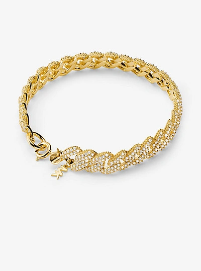 Shop Michael Kors Precious Metal-plated Sterling Silver Pavé Curb Link Bracelet In Gold
