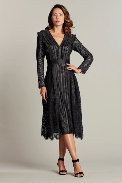 Shop Tadashi Shoji Feray Lace & Fringe Midi Dress In Black