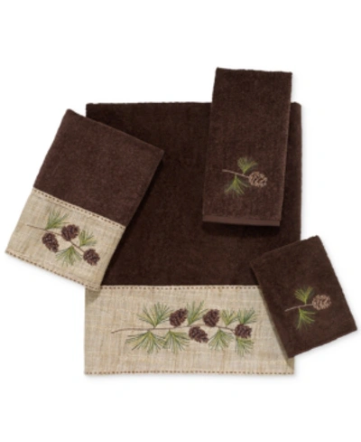 Shop Avanti Pine Branch Embroidered Cotton Hand Towel, 16" X 30" In Mocha
