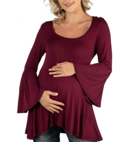 Shop 24seven Comfort Apparel Scoop Neck Bell Sleeve Swing Maternity Tunic Top In Dark Purple