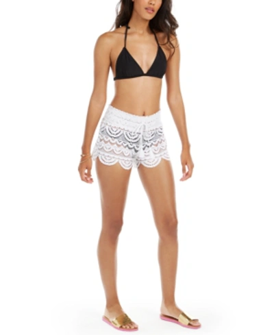 Miken Juniors' Scalloped Lace Cover-up Shorts, Created For Macy's Women's Swimsuit In White