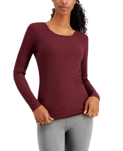 Shop 32 Degrees Base Layer Ribbed Scoop-neck Top In Dark Garnet