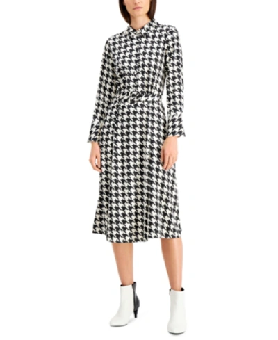Shop Alfani Houndstooth Button Down Midi Dress, Created For Macy's In White Houndstooth