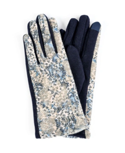 Shop Marcus Adler Women's Leopard Mixed Media Jersey Touchscreen Glove In Blue