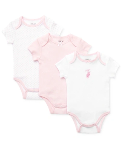 Shop Little Me Baby Girls Short Sleeved Bodysuits, Pack Of 3 In White/pink