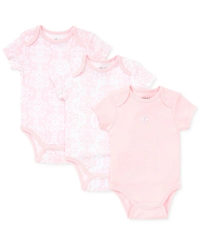Shop Little Me Baby Girls Damask Short Sleeved Bodysuits, Pack Of 3 In Pink Multi