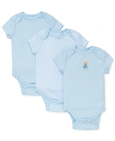 Shop Little Me Baby Boys Cute Bear Cotton Bodysuits, Pack Of 3 In Light Blue