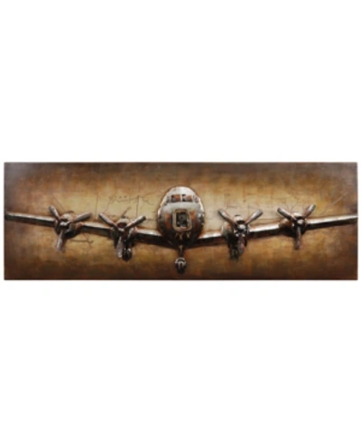 Shop Empire Art Direct Airplane Mixed Media Iron Hand Painted Dimensional Wall Art, 24" X 72" X 2.2" In Brown