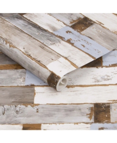 Shop Transform Distressed Wood Peel And Stick Wallpaper, 216" X 20.5" In Light Blue