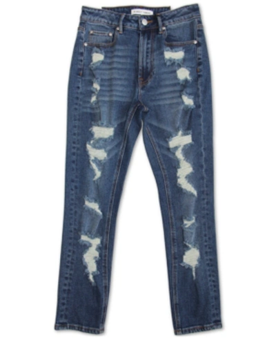Shop Almost Famous Juniors' Destructed High Rise Mom Jeans In Dark Wash