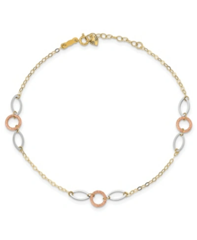 Shop Macy's Circle And Oval Anklet In 14k Rose, White And Yellow Gold In Tri Gold