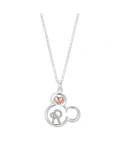 Shop Disney Two-tone Mickey Mouse Initial Pendant Necklace In Fine Silver Plate In Two Tone Letter R