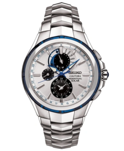 Shop Seiko Men's Solar Coutura Chronograph Stainless Steel Bracelet Watch 44mm In Blue