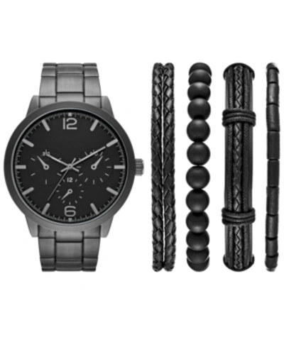 Shop Folio Men's Black Stainless Steel Bracelet Watch 46mm Gift Set
