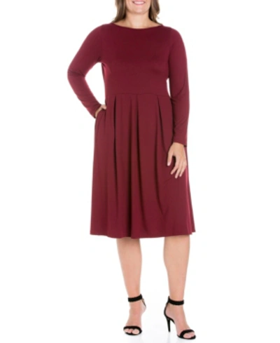 Shop 24seven Comfort Apparel Women's Plus Size Fit And Flare Midi Dress In Wine