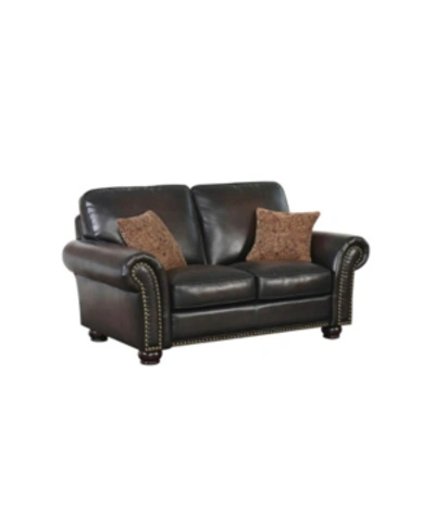 Shop Abbyson Living Oliver Leather Loveseat In Brown