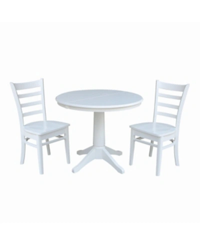 Shop International Concepts 36" Round Extension Dining Table With 2 Emily Chairs In White