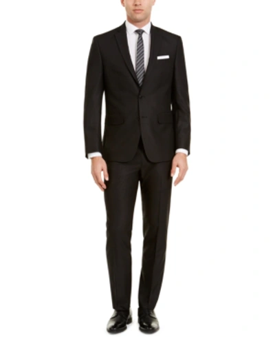 Shop Van Heusen Men's Flex Plain Slim Fit Suits In Black Herringbone