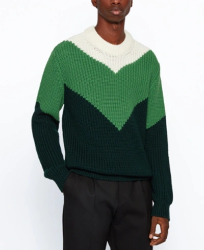 Shop Hugo Boss Boss Men's Maradeo Virgin-wool Sweater In Open Green