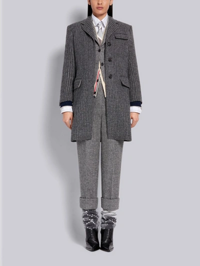 Shop Thom Browne Medium Grey Harris Wool Tweed Chalk Stripe Classic Trouser