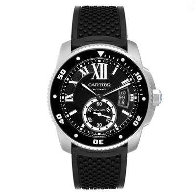 Shop Cartier Calibre Diver Black Rubber Strap Steel Mens Watch W7100056