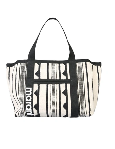 Shop Isabel Marant Darwen White/black Cotton Tote