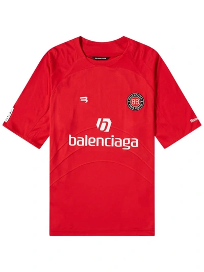 Shop Balenciaga Red And White Soccer T-shirt