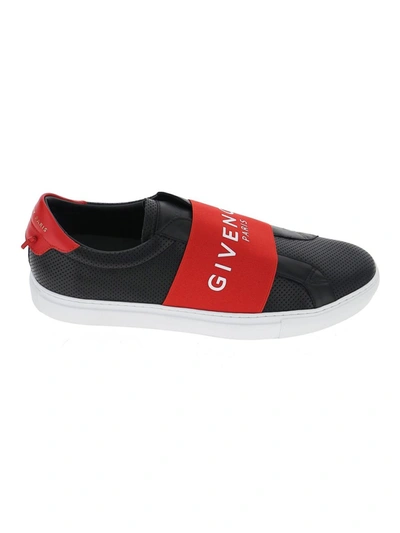 Shop Givenchy Black/red Leather Slip On Sneakers