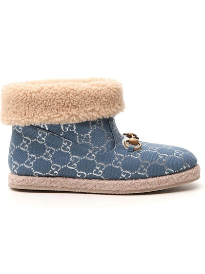 Shop Gucci Blue Fabric Ankle Boots