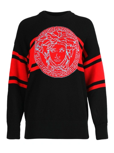 Shop Versace Black And Red Medusa Knit