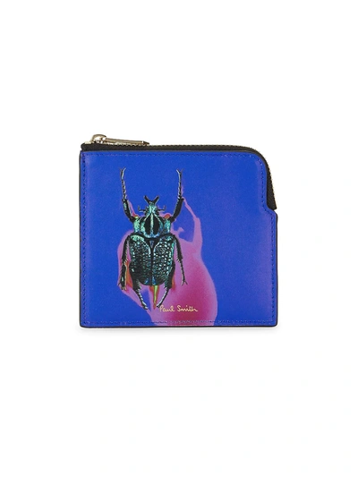 Shop Paul Smith Men's Beetle Leather Zip Pouch In Blue