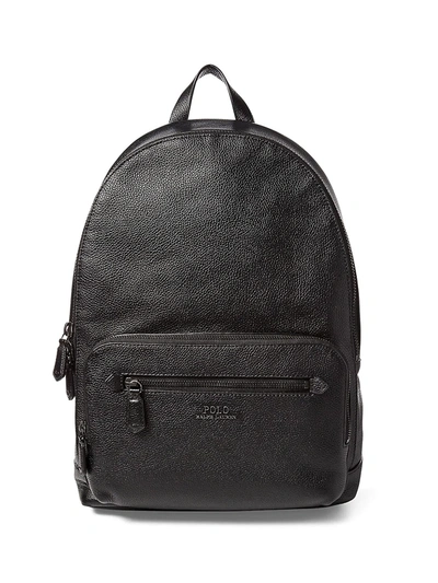 Shop Polo Ralph Lauren Men's Web Strap Pebbled Leather Backpack In Black