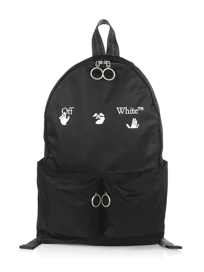 Shop Off-white Logo Graphic Print Backpack In Black White