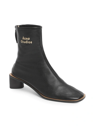 Shop Acne Studios Bertine Square-toe Leather Ankle Boots In Black