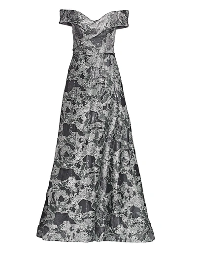 Shop Rene Ruiz Collection Women's Off-the-shoulder Fil Coupé Sequin Ball Gown In Pewter