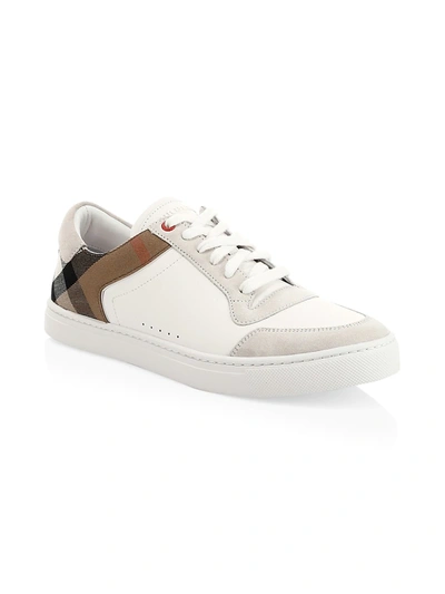 Shop Burberry Reeth Check Detail Sneakers In Optic White