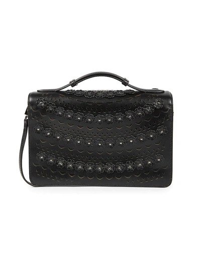 Shop Alaïa Women's Medium Franca Floral Leather Shoulder Bag In Black