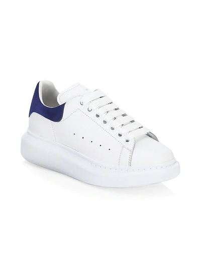 Shop Alexander Mcqueen Women's Oversized Embossed Logo Colorblocked Suede Sneakers In White Blue
