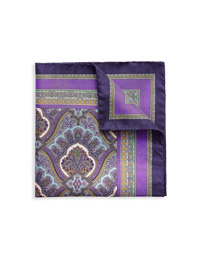 Shop Eton Men's Paisley Silk Pocket Square In Purple
