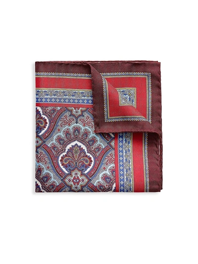Shop Eton Men's Paisley Silk Pocket Square In Red