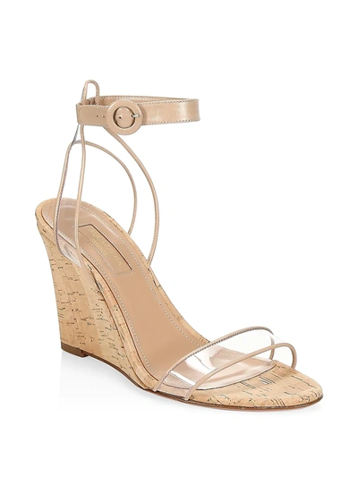 Shop Aquazzura Minimalist Pvc & Leather Cork Wedges In Powder Pink