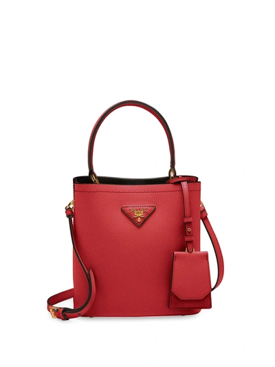 Shop Prada Women's Small Double Leather Bucket Bag In Red