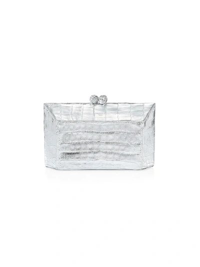 Shop Nancy Gonzalez Gramercy Crocodile Box Clutch In Silver