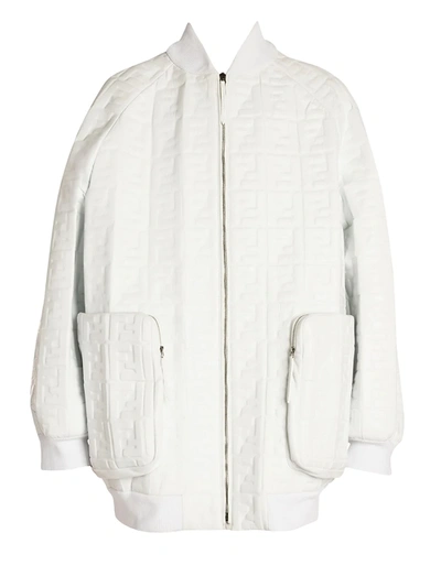 Shop Fendi Women's Embossed Logo Leather Oversized Jacket In White
