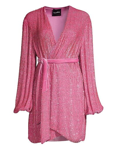 Shop Retroféte Gabrielle Sequin Wrap Dress In Pastel Pink