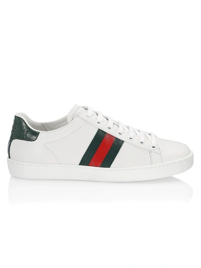 Shop Gucci Women's New Ace Leather Sneakers With Web Detail In White