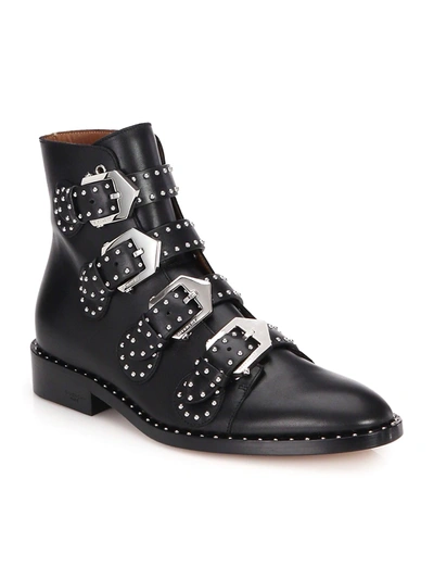 Shop Givenchy Elegant Studded Buckle Leather Ankle Boots In Black