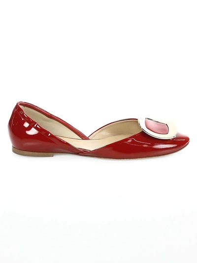 Shop Roger Vivier Women's Ballerine Chips Patent Leather D'orsay Flats In Red