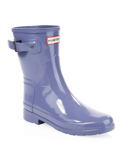 Shop Hunter Women's Refined Short Gloss Rain Boots In Blue